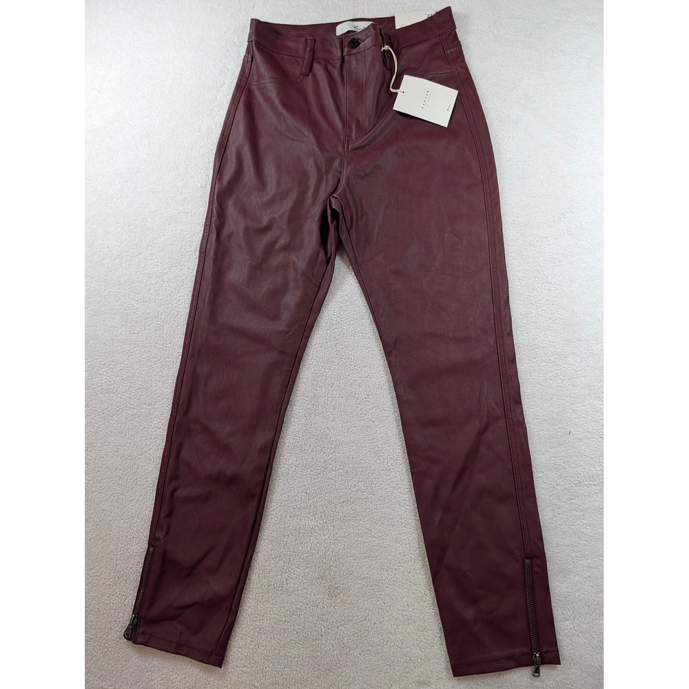 KanCan High Rise Faux Leather Skinny Pants Burgundy Ankle Zip KC7328MA Size 7/27 - Picture 2 of 13
